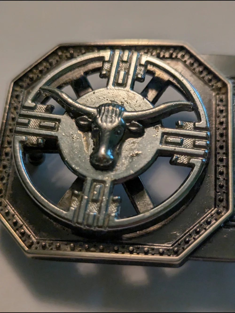 Silver Tone Longhorn Belt Buckle Men's Spinning